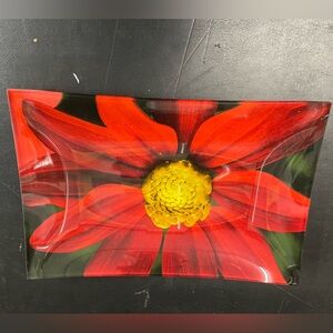 Elegant Red and Yellow Floral Glass Art